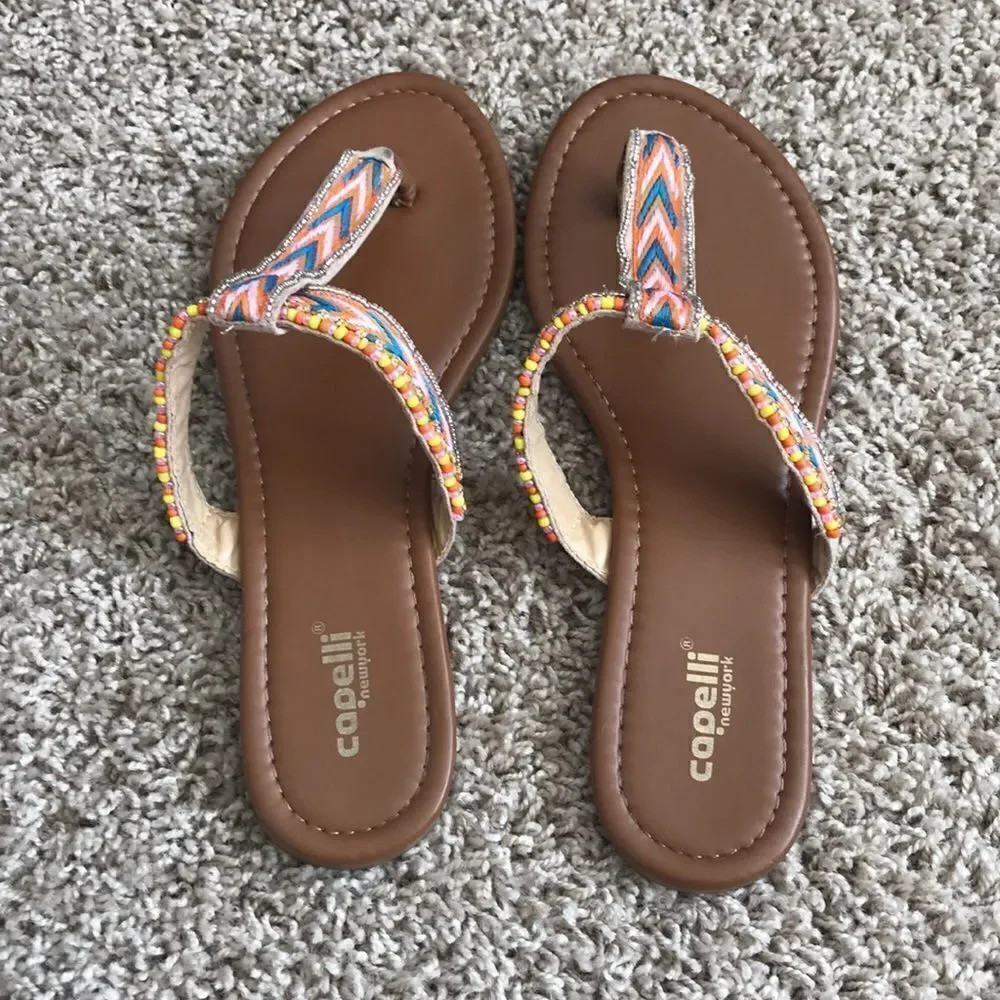 Like New Aztec Tribal Beaded Sandals